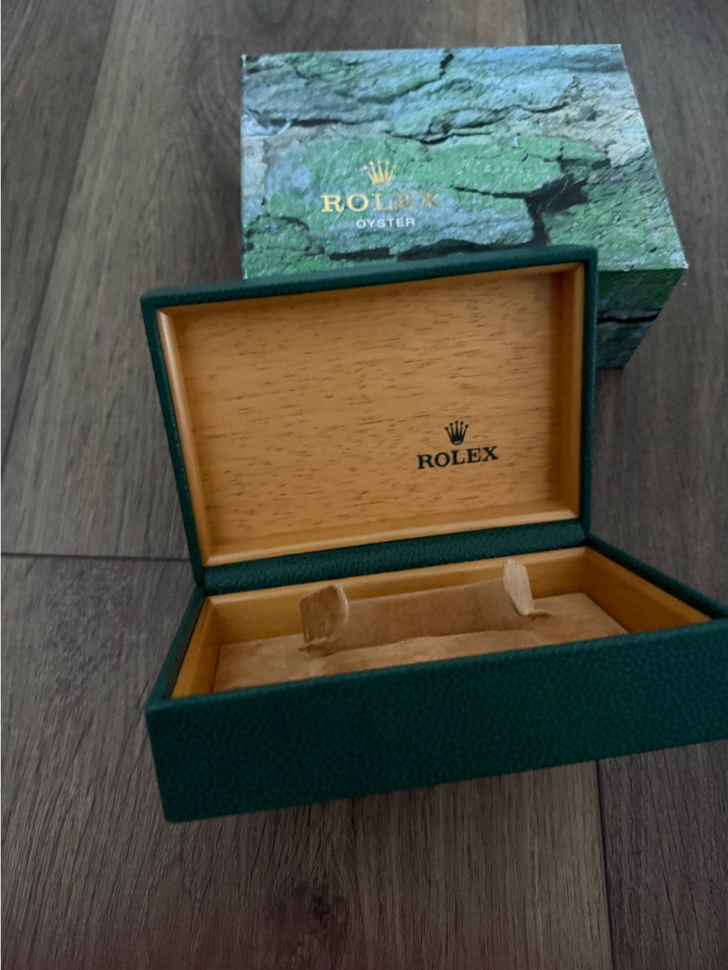Rolex Dark Green Leather Watch Presentation Box With Wood Interior